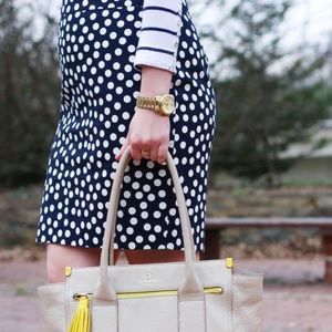 J. Crew Navy Polkadot Basketweave Pencil Skirt